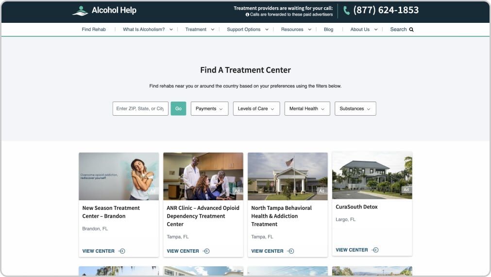 Alcohol Help website section